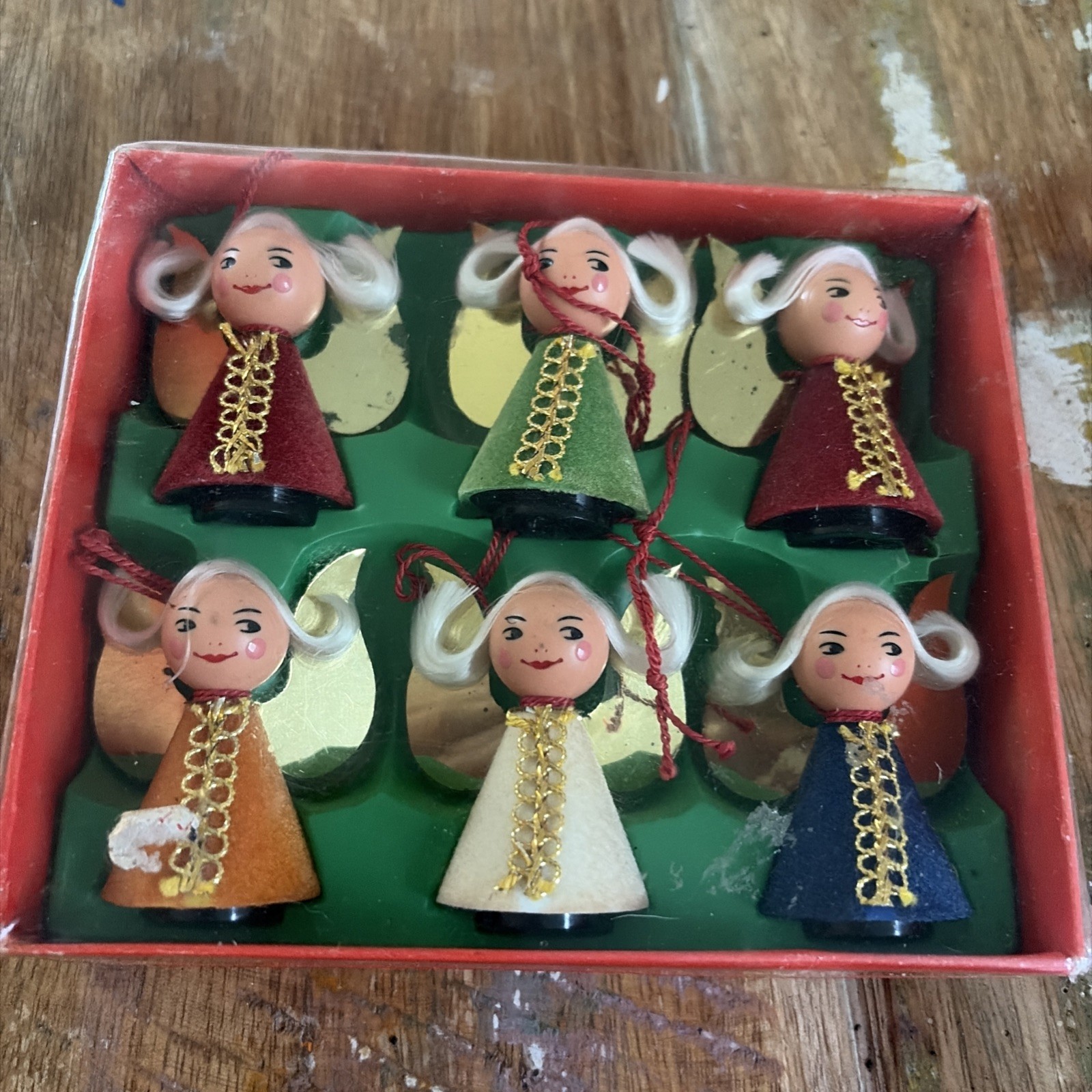 Rare Scandinavian Set Of 6 Hand Crafted Angel Ornaments In Original Package 