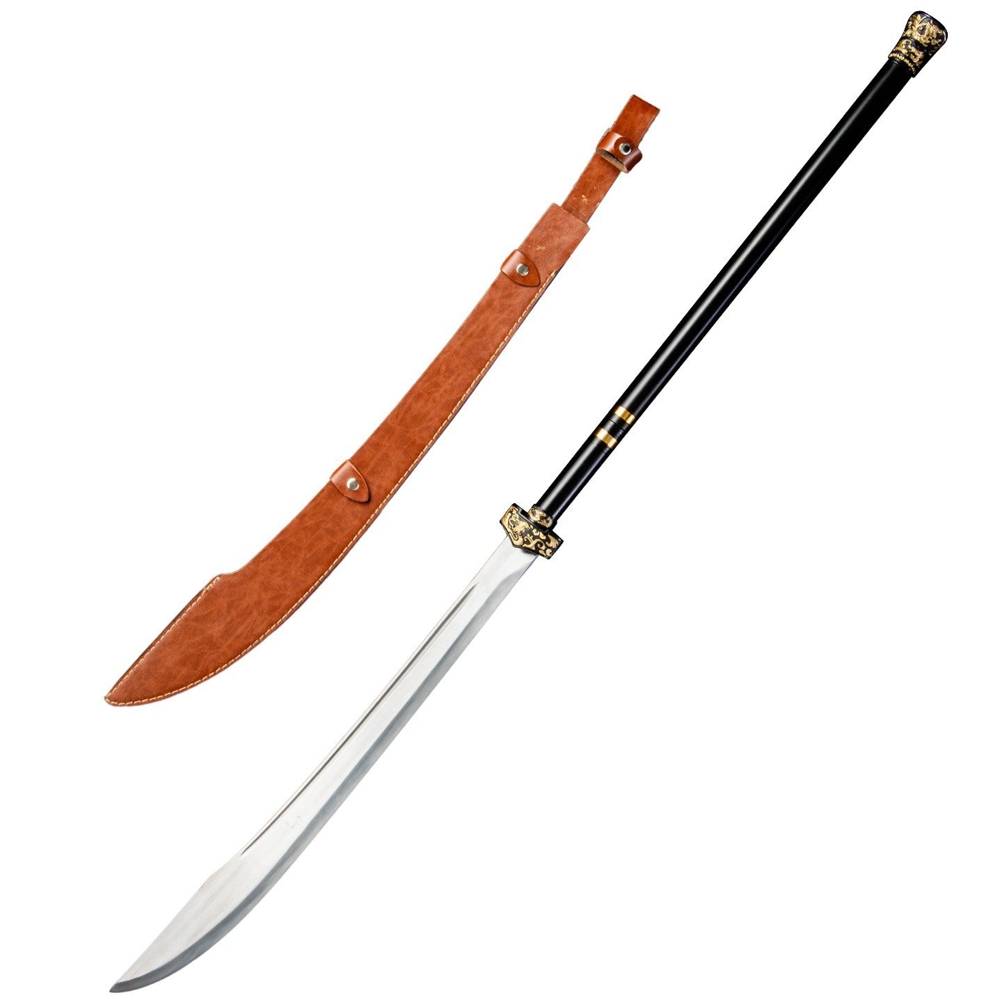 Pu Dao Broadsword Manganese Steel Blade Iron Painted Handle PU Leather Scabbard