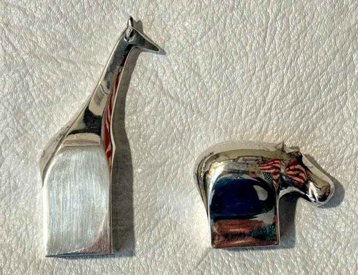 Two Vintage Dansk Designs Animal Silver Plate Figurines Giraffe & Hippopotamus