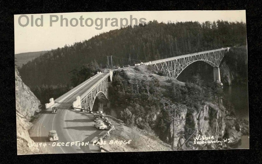 R.P.P.C. DECEPTION PASS BRIDGE WASHINGTON CARS OLD/VINTAGE PHOTO- H745
