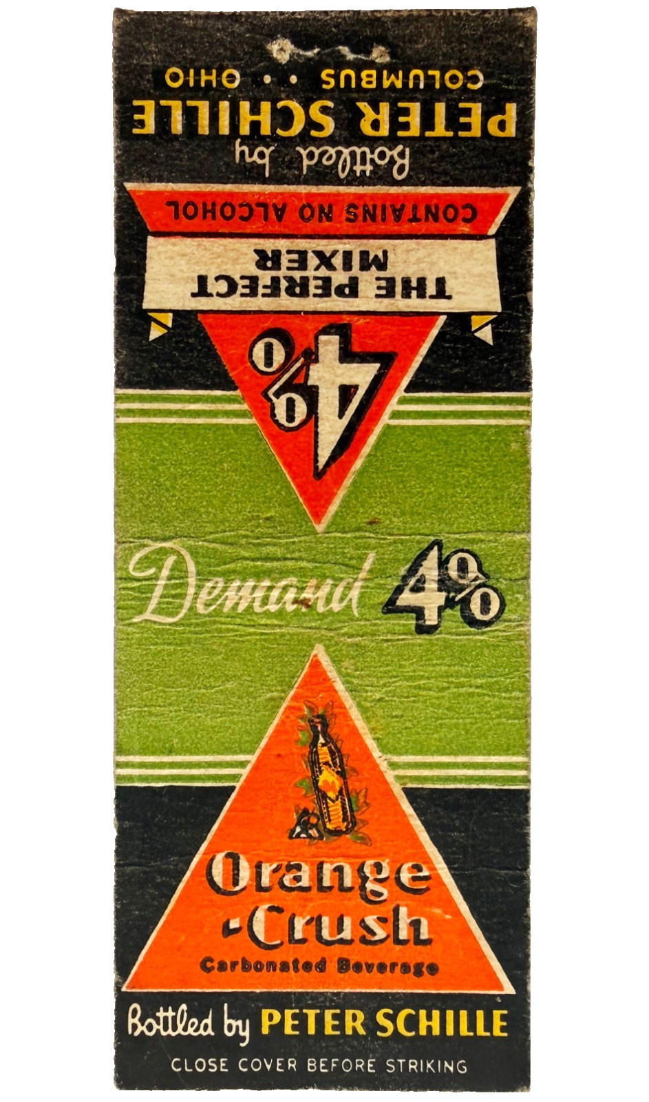 1940s Orange Crush Soda Advertising Matchbook Cover Peter Schille Ohio Vintage