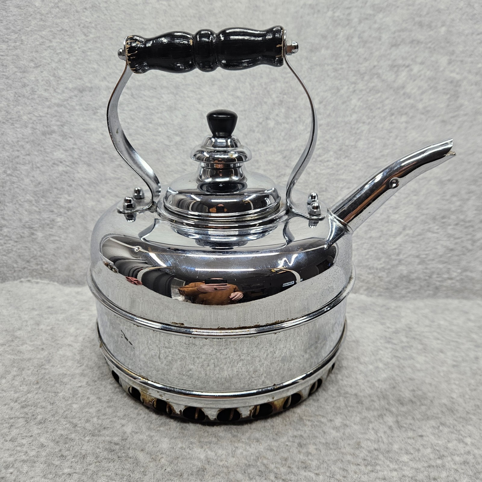 Vintage Simplex Patent Tea Kettle Chrome Over Solid Copper Whistling England