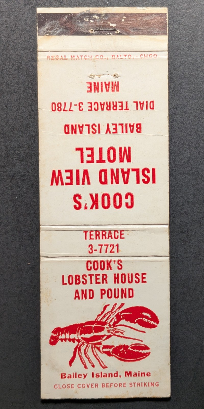 Vintage Cook\'s Lobster House Bailey Island Maine Matchbook Cover