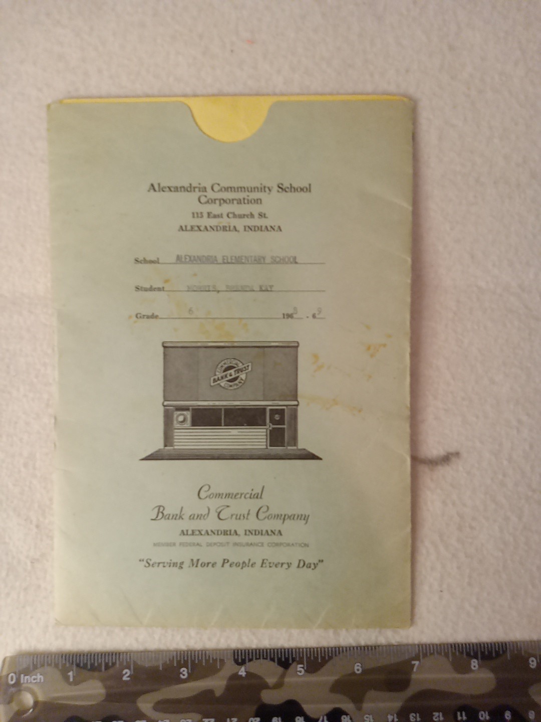 Vintage 1968/9 Alexandria IN Public Elem School  Grade 6 Report Card