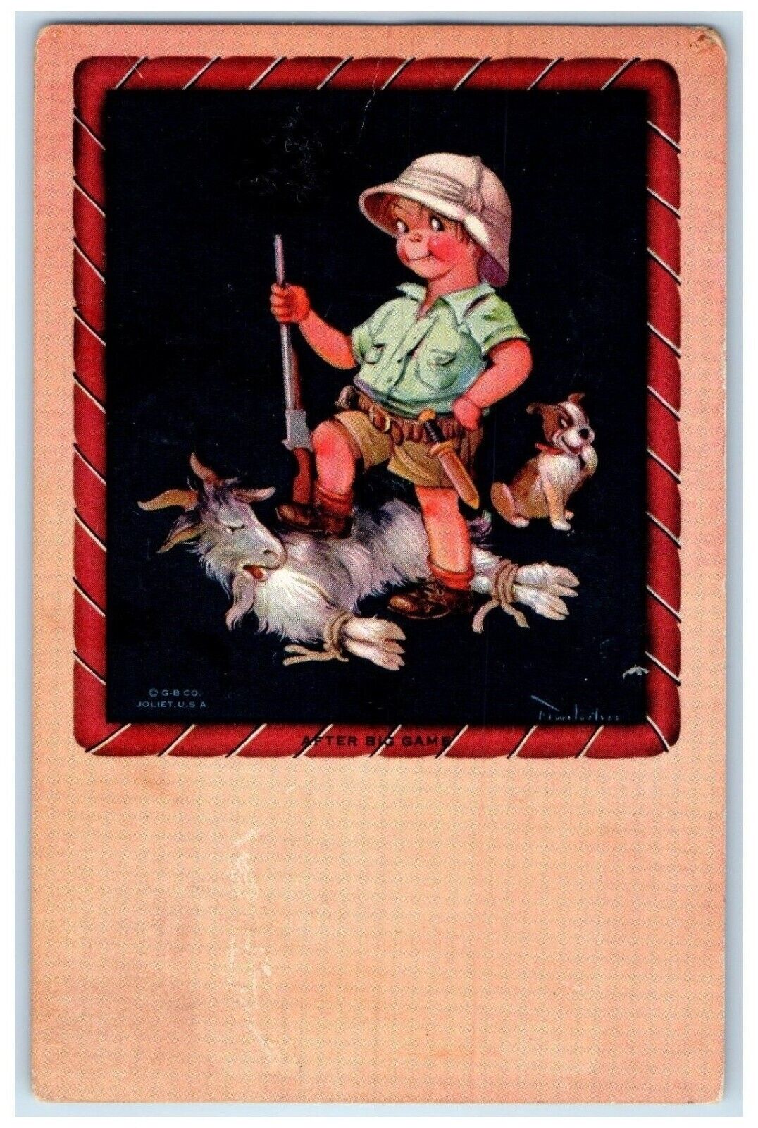 1940 Little Boy Hunter Goat Dog Kearney NE, Liberty Cry Cleaner Vintage Postcard