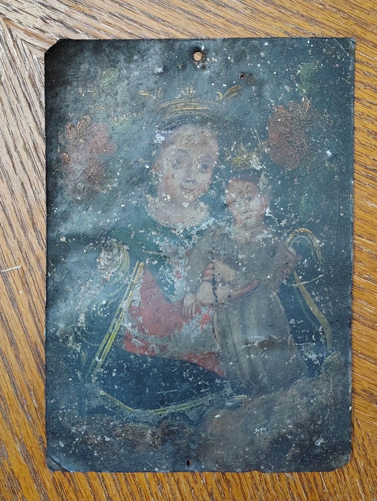 ANTIQUE RETABLO OF THE VIRGIN MARY AND CHRIST CHILD 1800s - VERY RARE