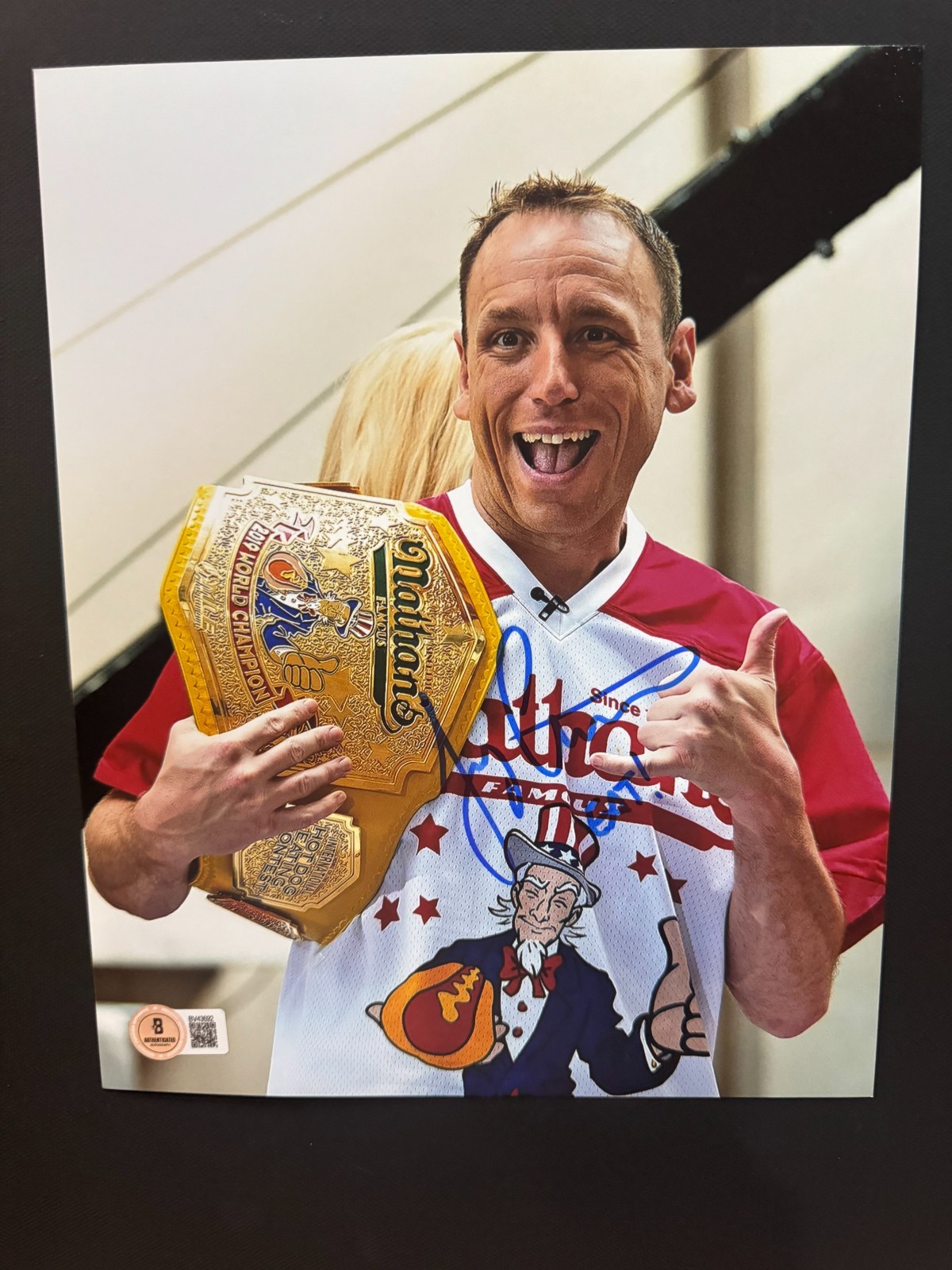 Joey Chestnut Rare autographed signed Nathan\'s Hot Dog photo Beckett BAS coa