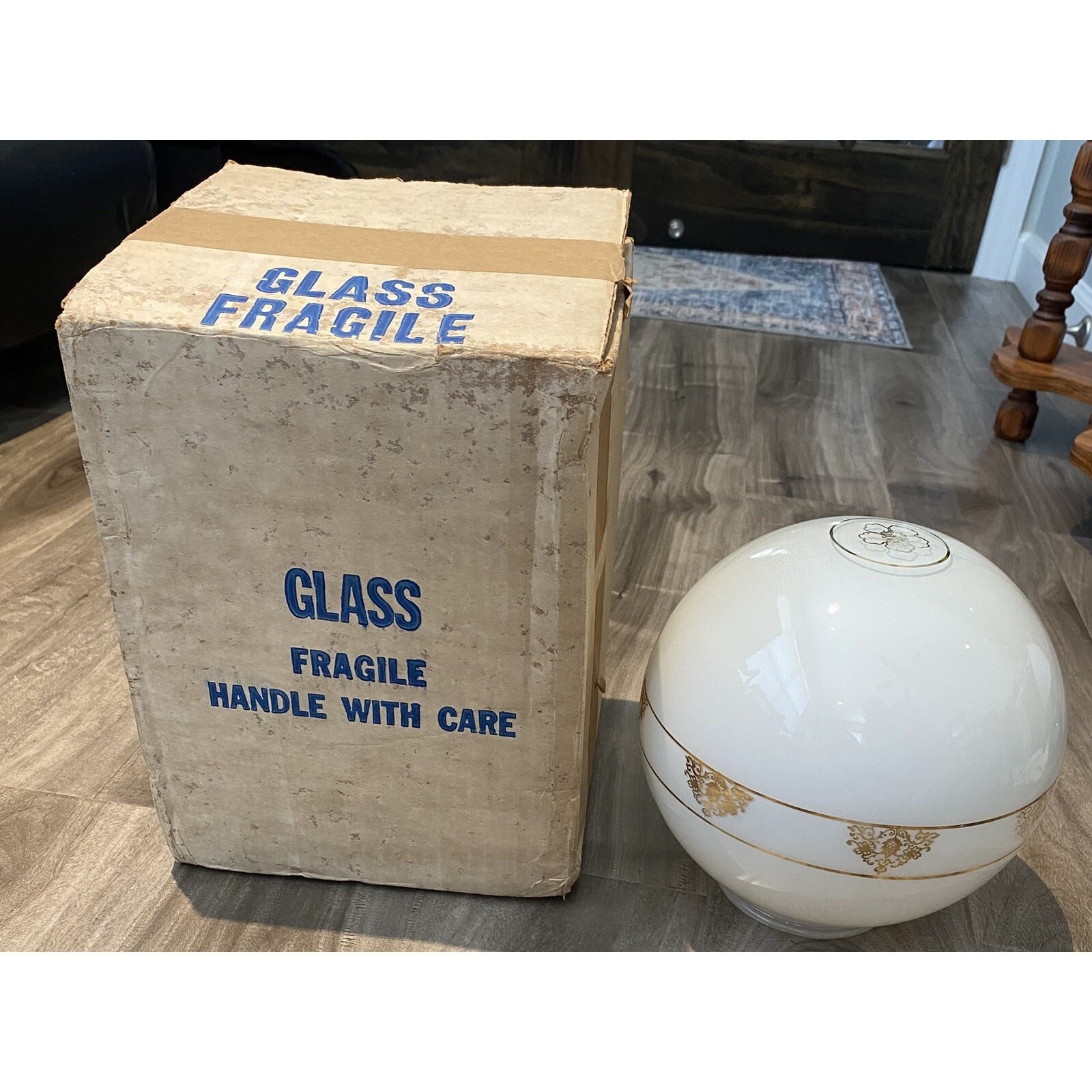 Vintage Sears Hollywood Regency Milk Glass Light Globe With Original Box - Nice