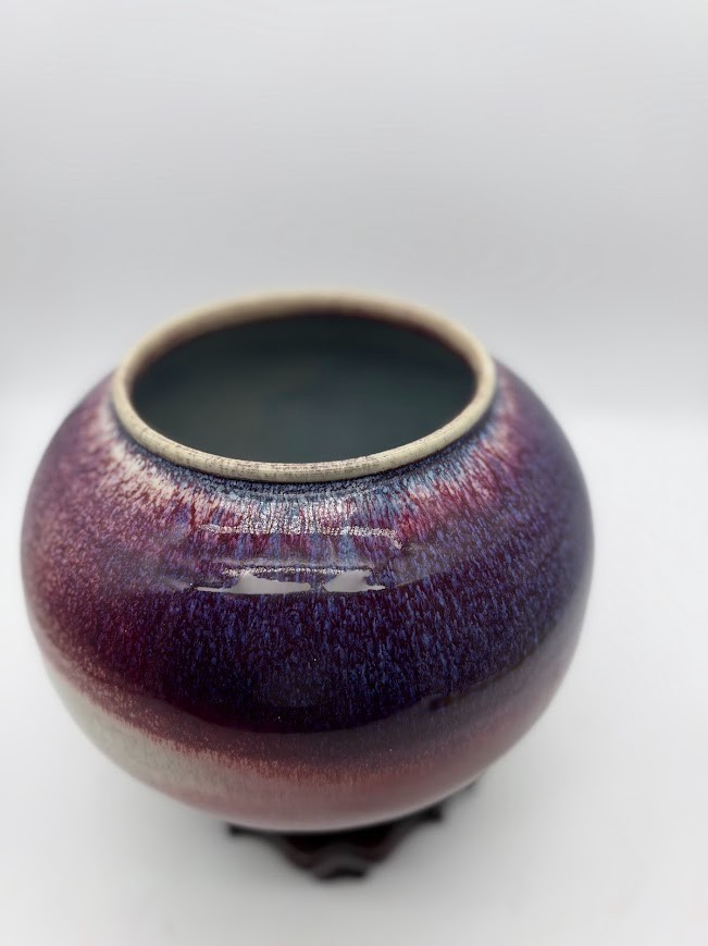 Vintage Chinese Jun Ware-Style Purple & Lavender Flambé Glazed Ceramic Jar Vase