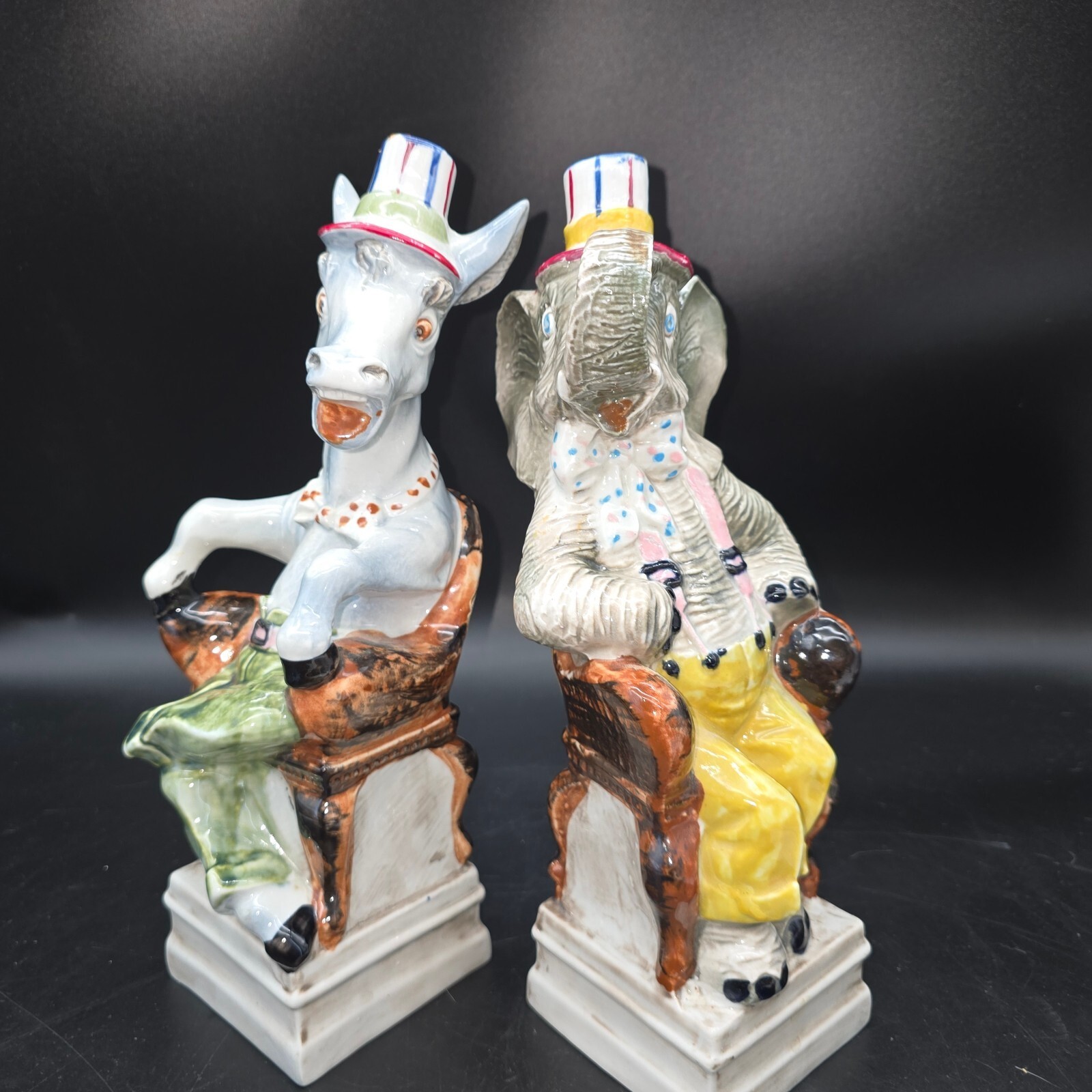 Vintage 1960 Cetti Italian Ceramic Political Decanter Set Elephant & Donkey Pair