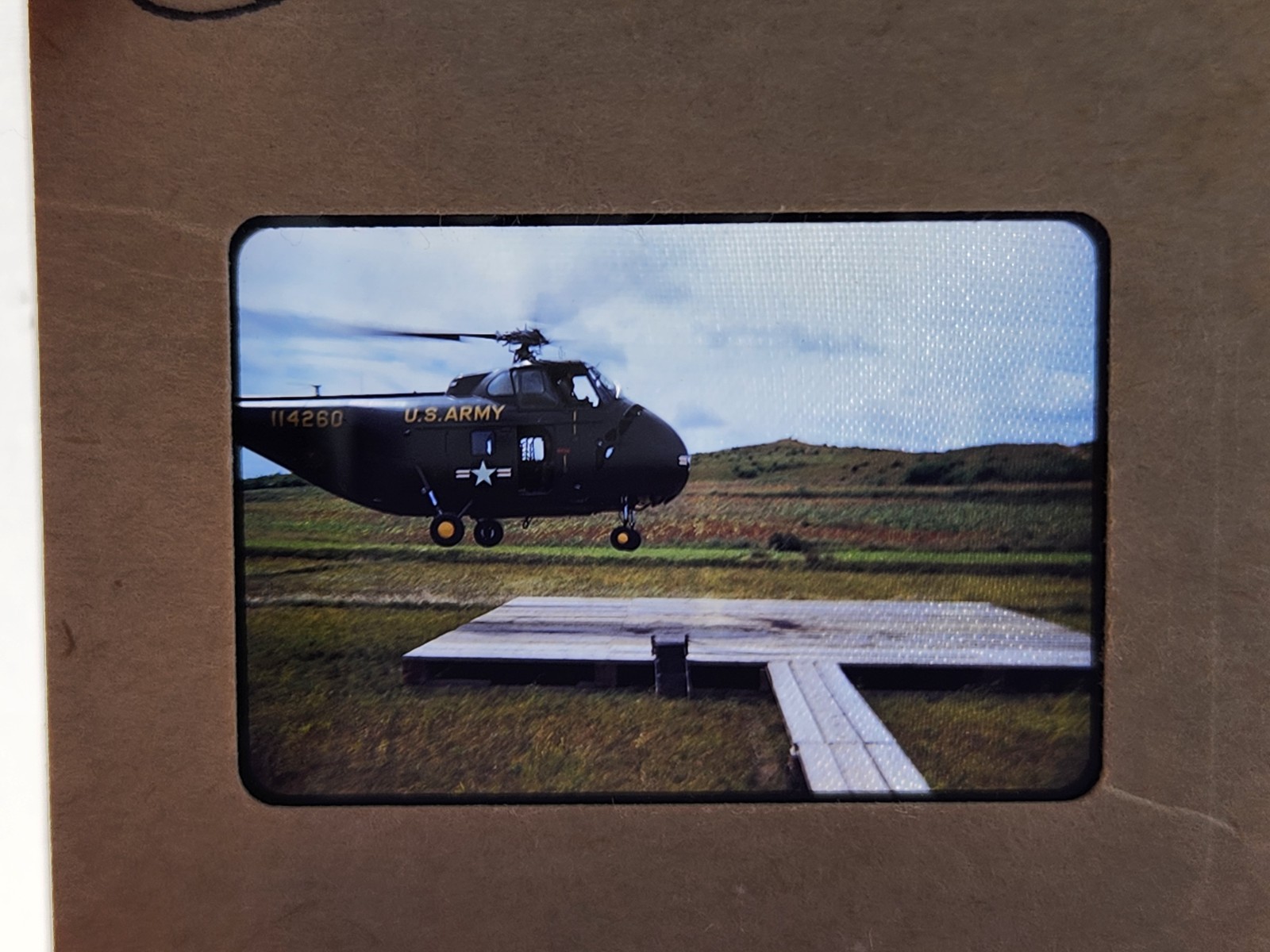 Vtg US Army Sikorsky H-19 Chickasaw Helicopter Landing Photo Slide Kodachrome