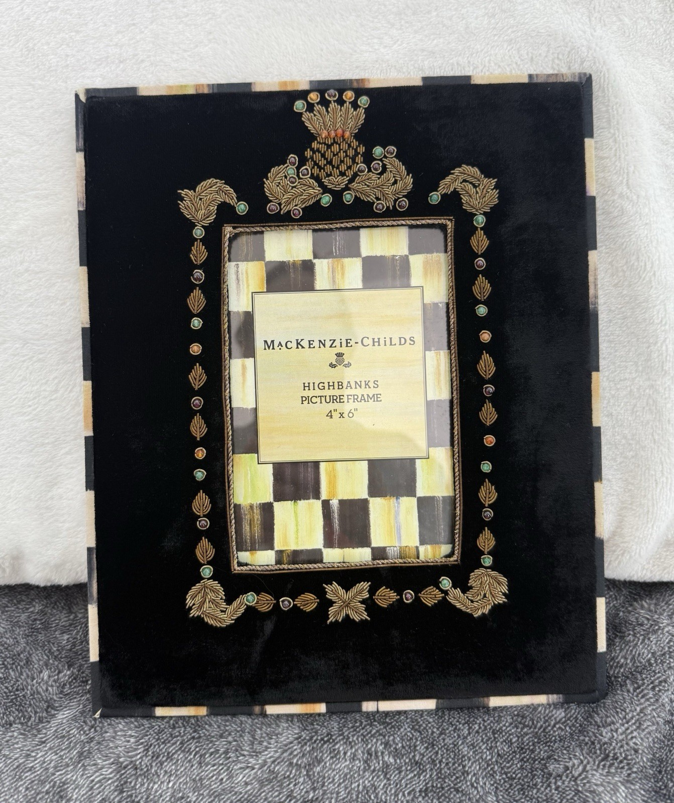 Mackenzie Childs Highbanks Picture Frame 4x6 Black Velvet zardozi beaded Mackenzie Childs Highbanks Picture Frame 4x6 Black Velvet zardozi beaded