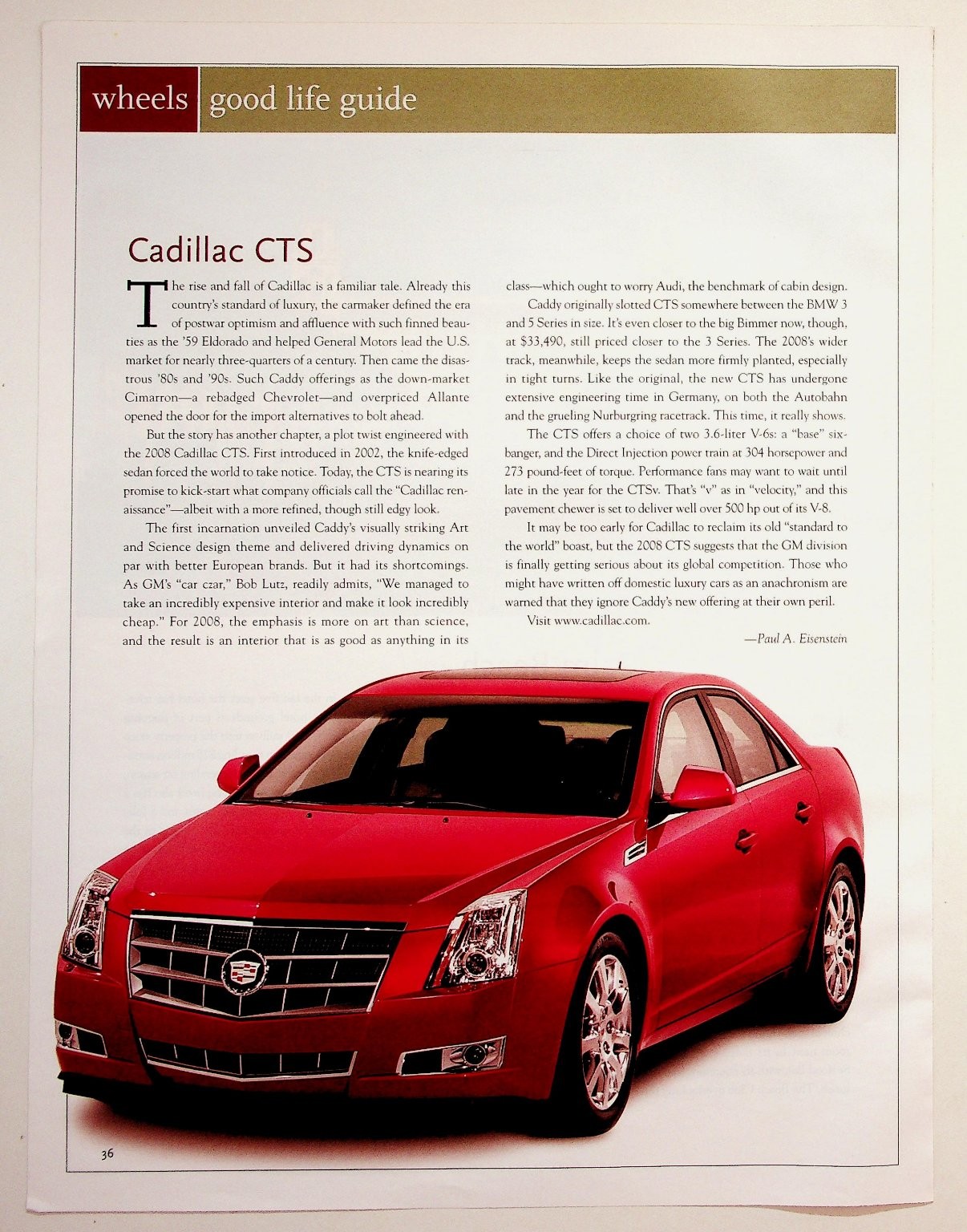 2008 Cadillac CTS Magazine Article Ad Red Sedan Wheels Good Life Guide Ephemera