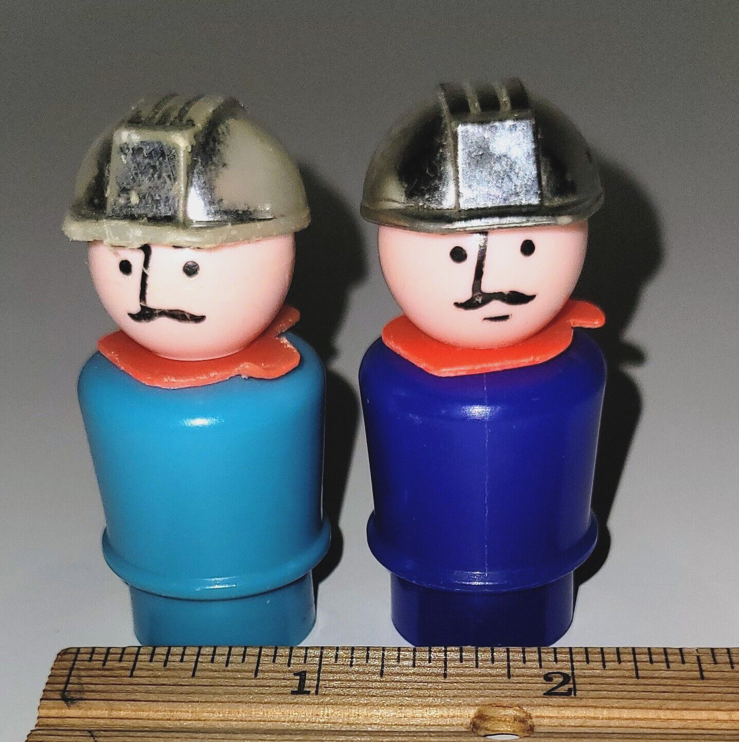 Vinyage Fisher Price Little People Auto & Construction Workers Silver Hard Hats
