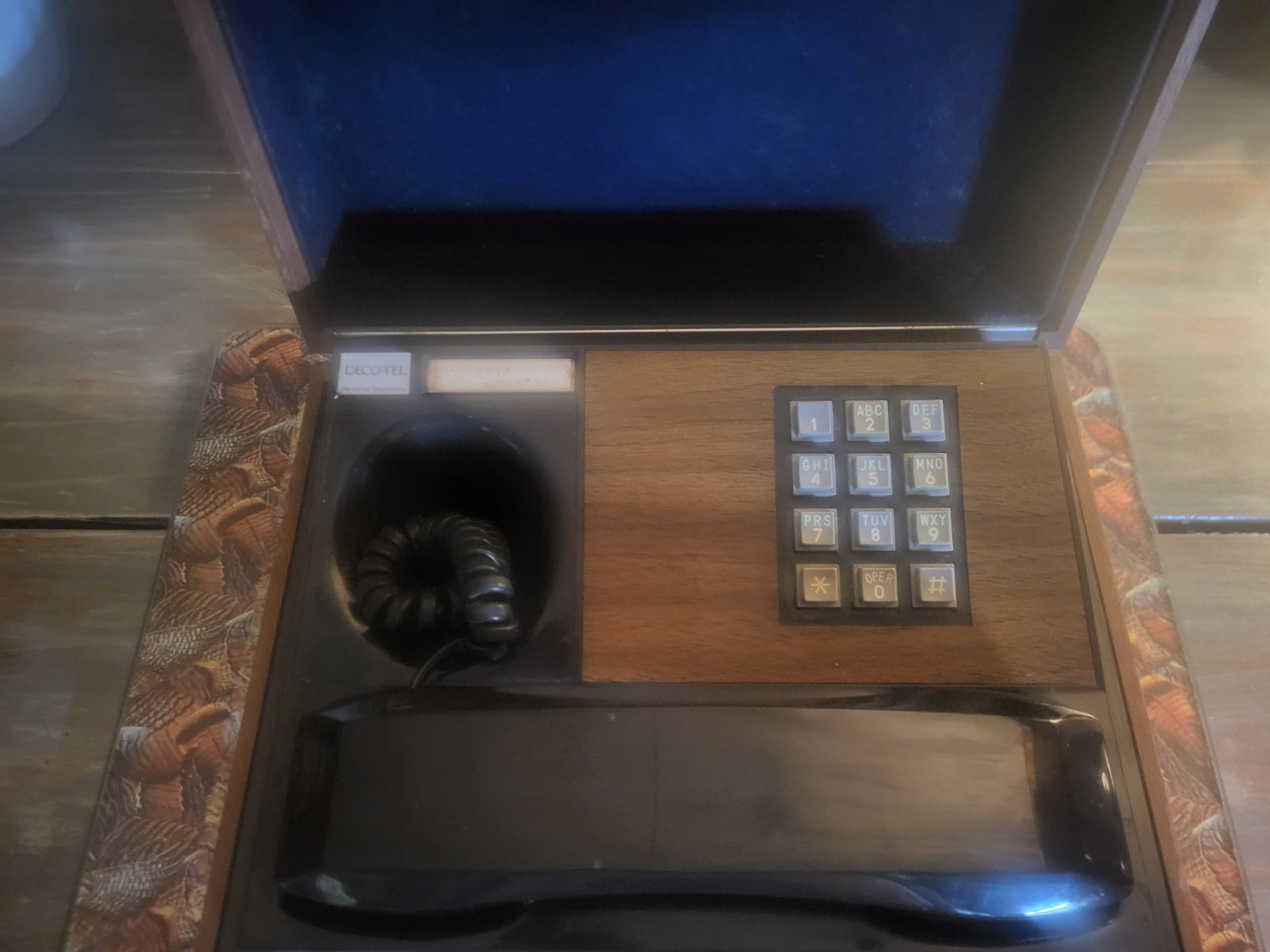 Vintage 1970s Deco-Tel Phone in a Box Push Button Telephone Woodgrain Case