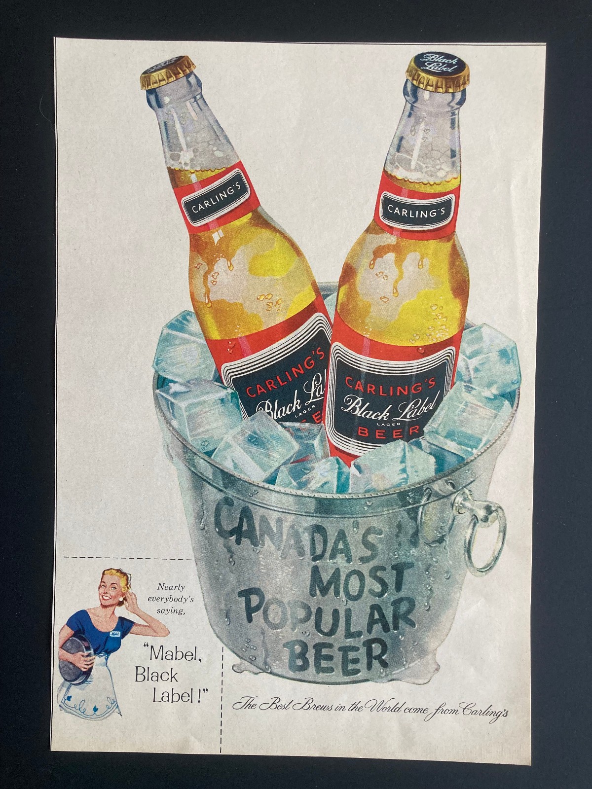1958 CANADA CANADIAN AD CARLING\'S BEER BREWERY BLACK LABEL MABEL ICE BUCKET