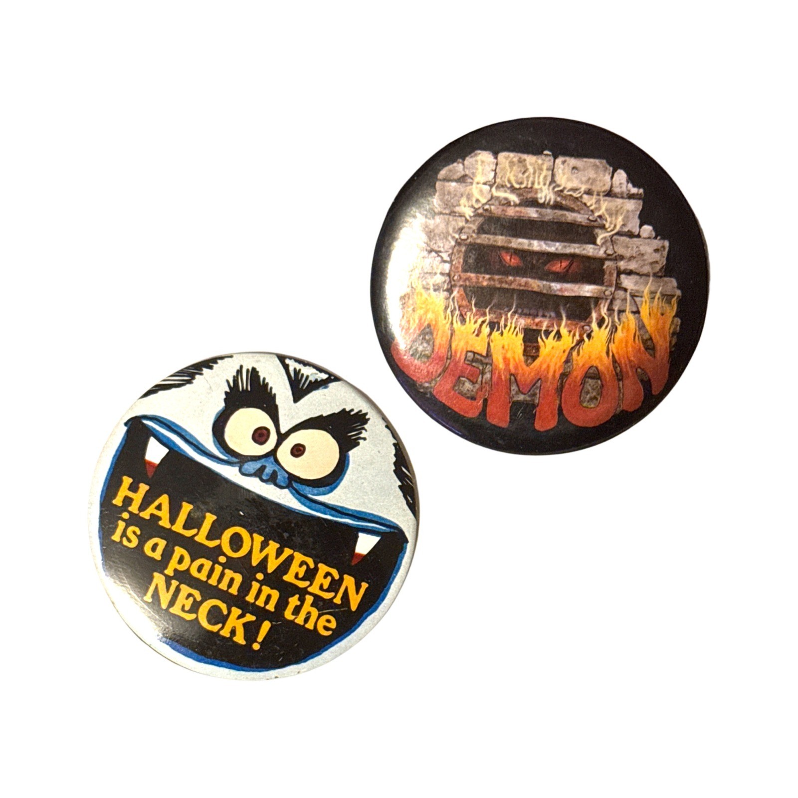Vintage 1982 American Greetings Halloween Pins Vampire Demon Badge Set 3 Inch