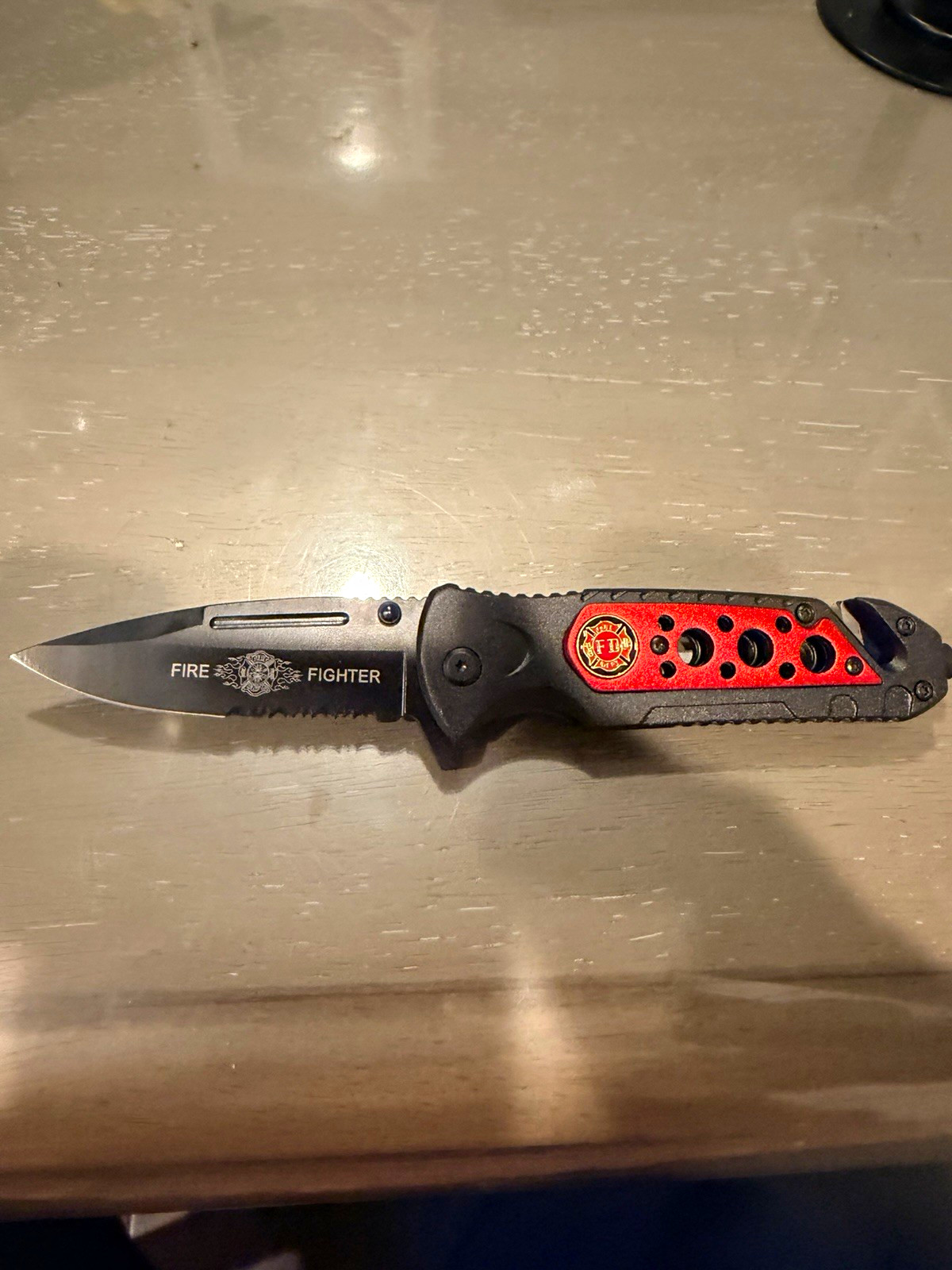 Fire Fighter Assisted Spear Point Combo Edge Liner Lock Pocketknife Clip/Breaker
