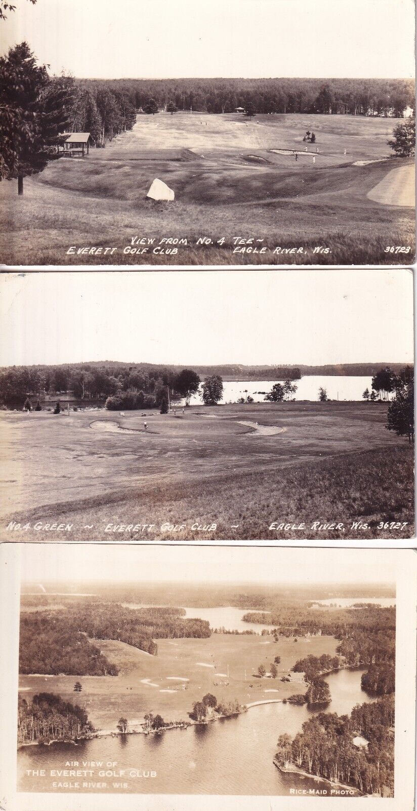 Postcard WI Eagle River Wisconsin Everett Golf Club Aerial View RPPC Lot of 3H21