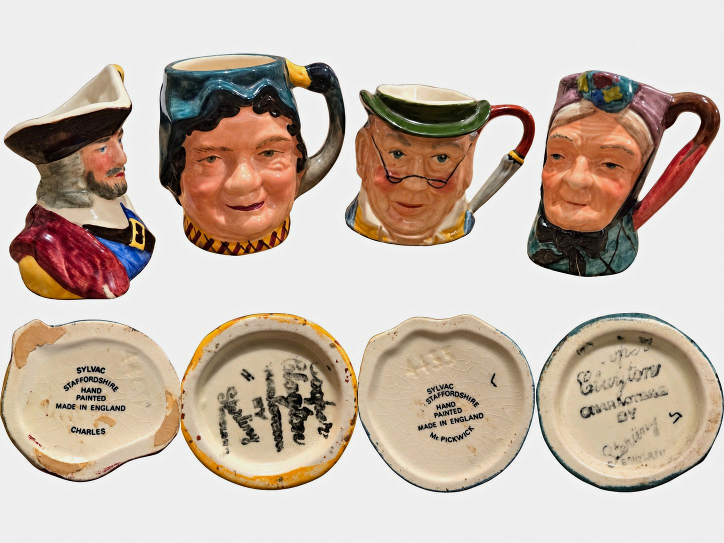 Lot of 4 Vintage English Character Toby Jugs SylvaC Sterling Staffordshire Mugs