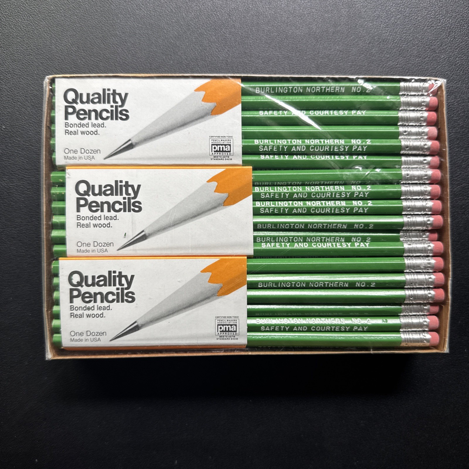 Vintage Quality Pencils Burlington Northern Safety & Courtesy Pay 6 Dozen No 2