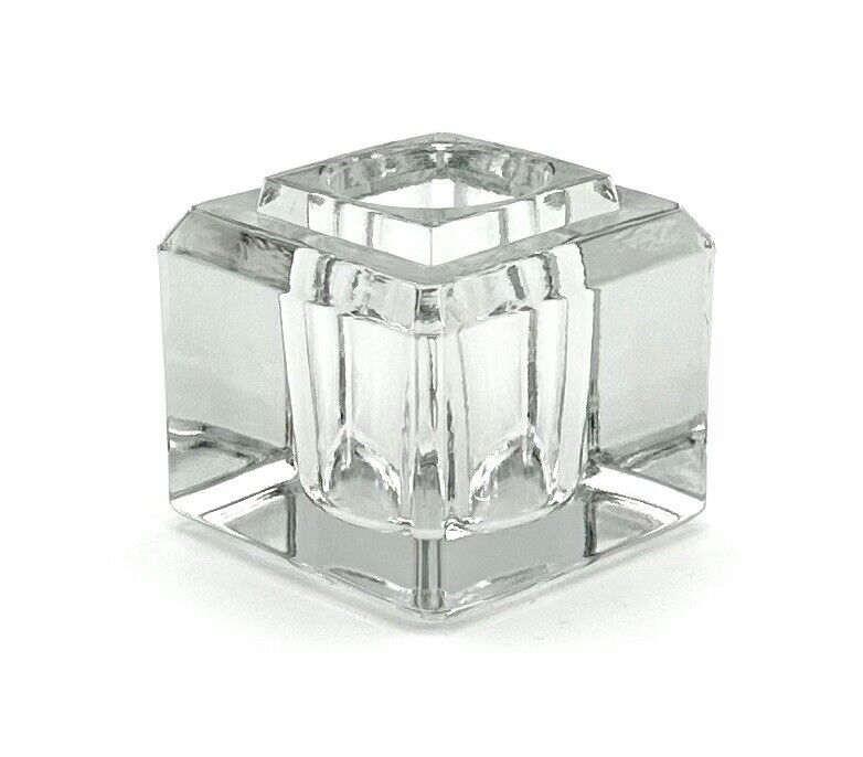 Vintage Antique Clear Glass Inkwell Heavy Cube Shape Beveled Edging