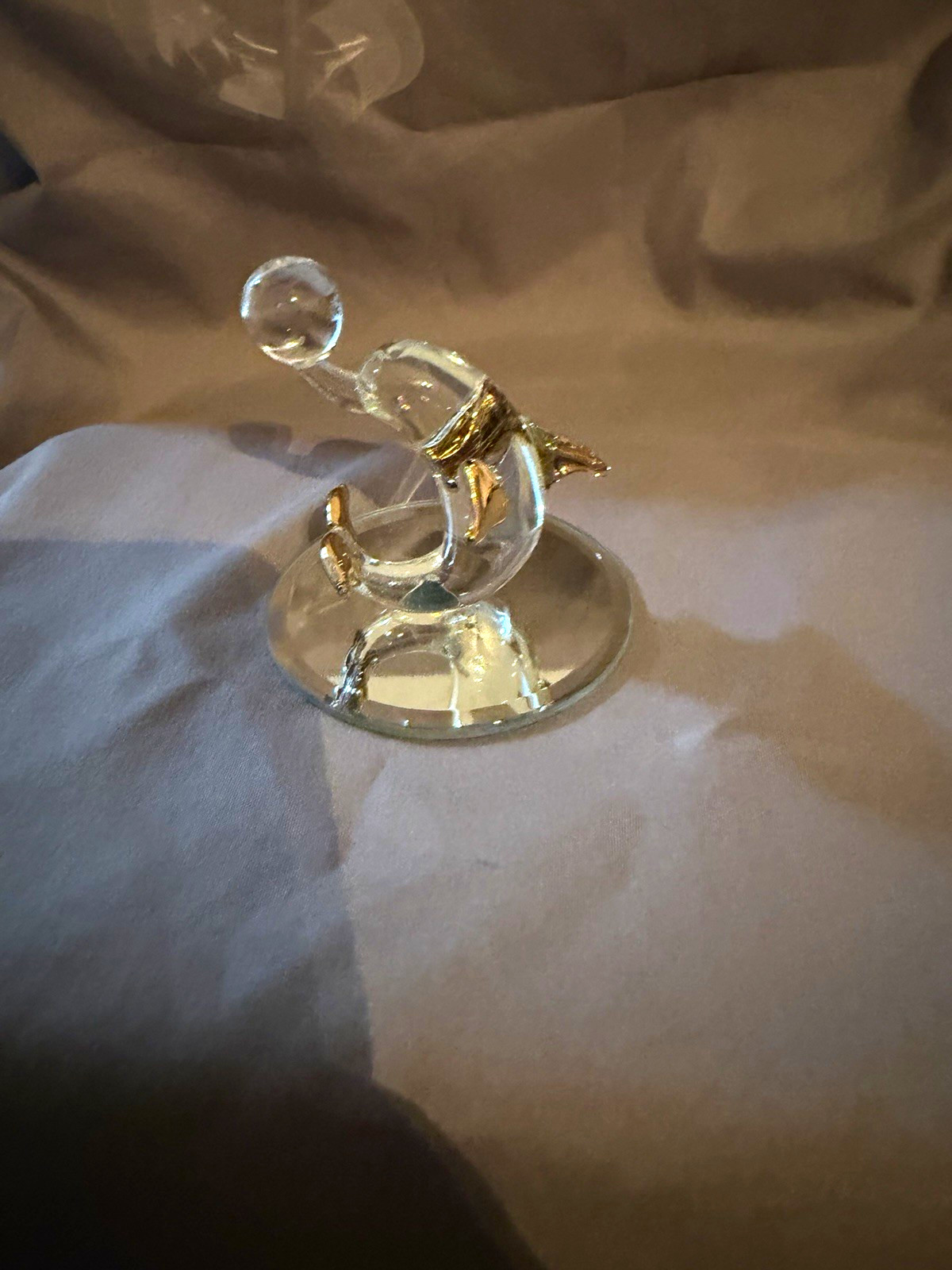 Glass Dolphin Figurine on Mirrored Base w/ Gold-Tone Accents CSH-31 China