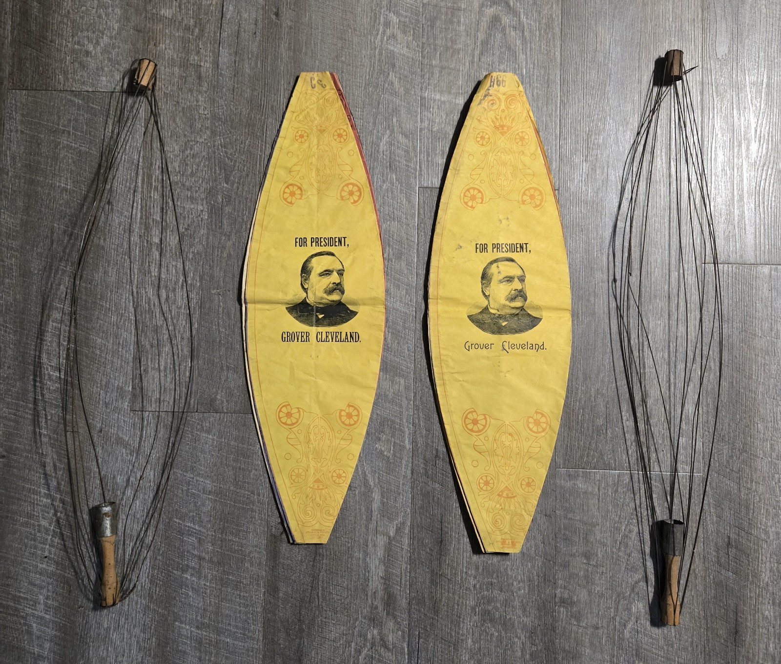 1888 Grover Cleveland Presidential Campaign Paper Lanterns With Original Holders