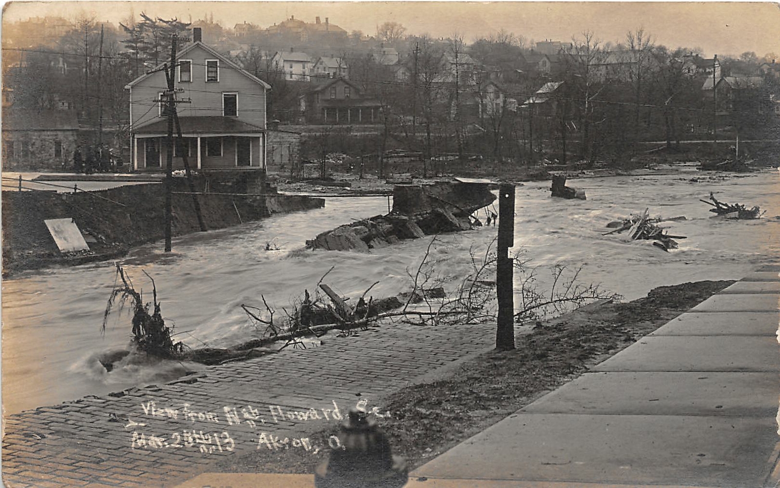 H61/ Akron Ohio RPPC Postcard c1913 Flood Disaster Howard St Homes 164