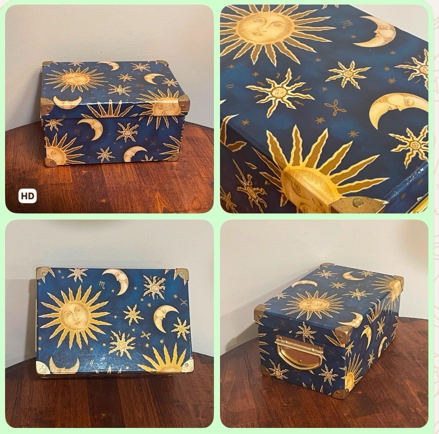 VTG Y2K 90s Celestial Storage Trunk Box Sun Moon Stars Whimsigoth Wicca Keepsake
