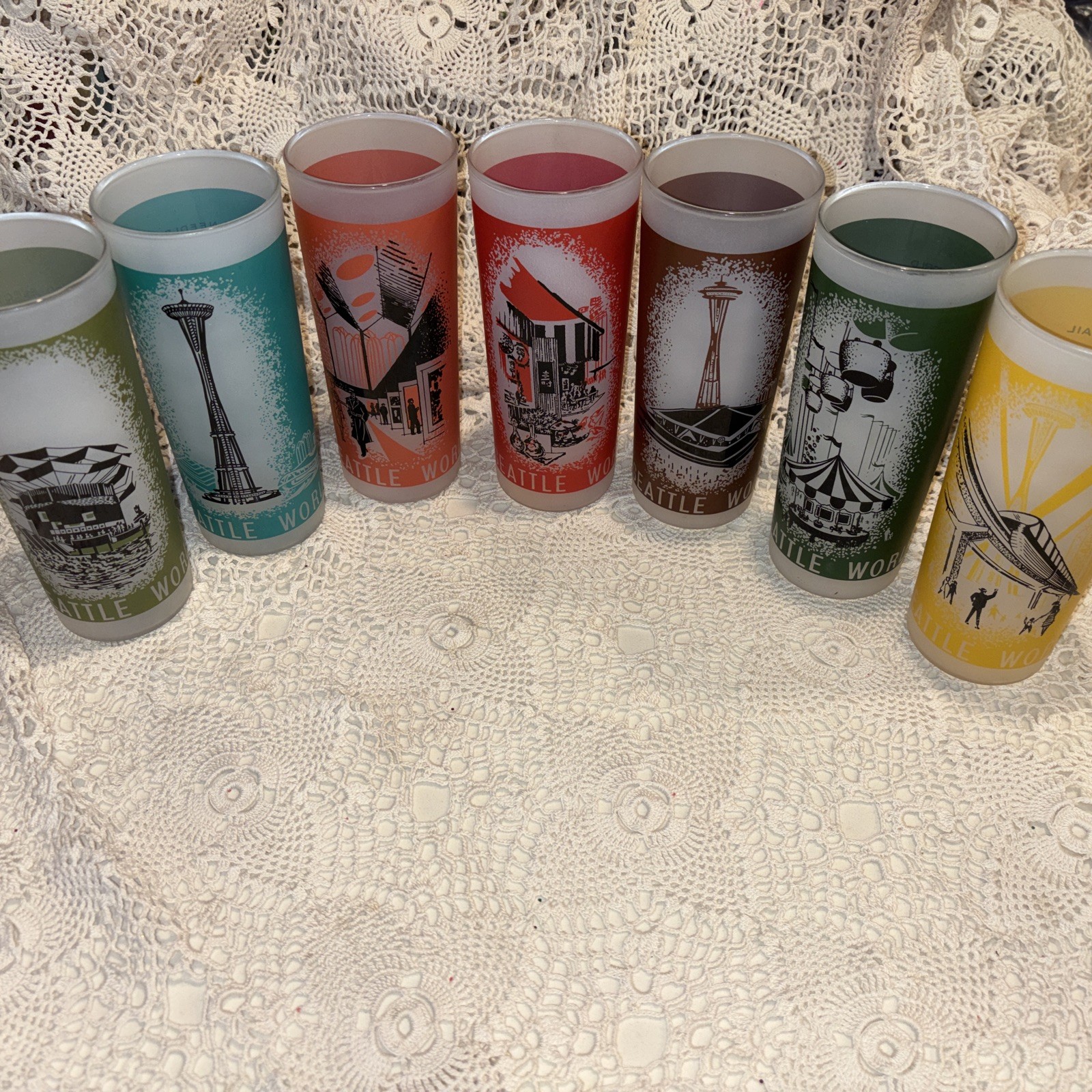 1962 Seattle World's Fair 50 Year Commemorative Collins Glasses Set Of Seven
