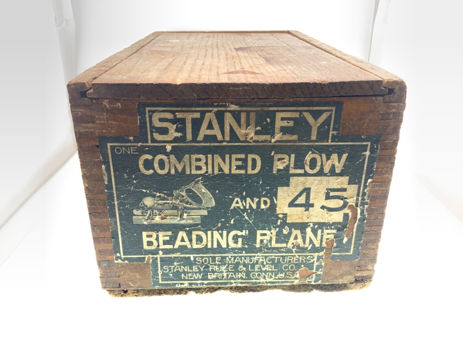 Antique Stanley No. 45 Combined Plow And Beading Plane With Cutters In wood Box