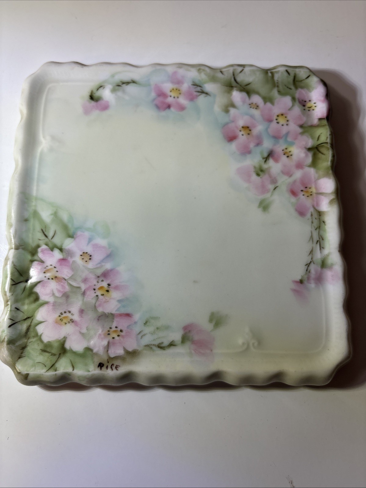 Antique ZS & CS Co Bavaria Square Unique Signed By Artist Trinket Plate 1880s