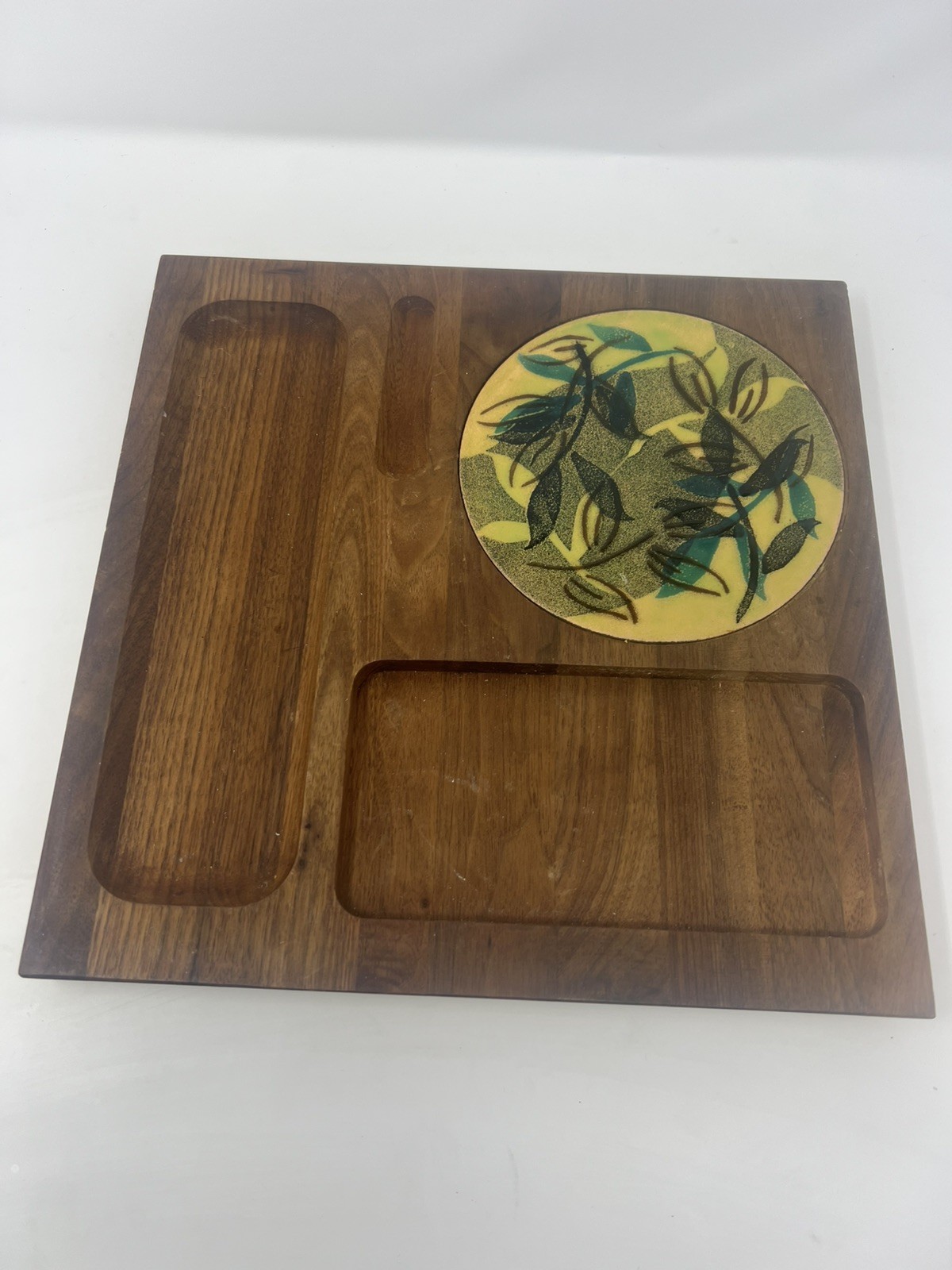 Ernest John Walnut Tile Cheese Board Tray MCM Vintage Ernest John Walnut Tile Cheese Board Tray MCM Vintage