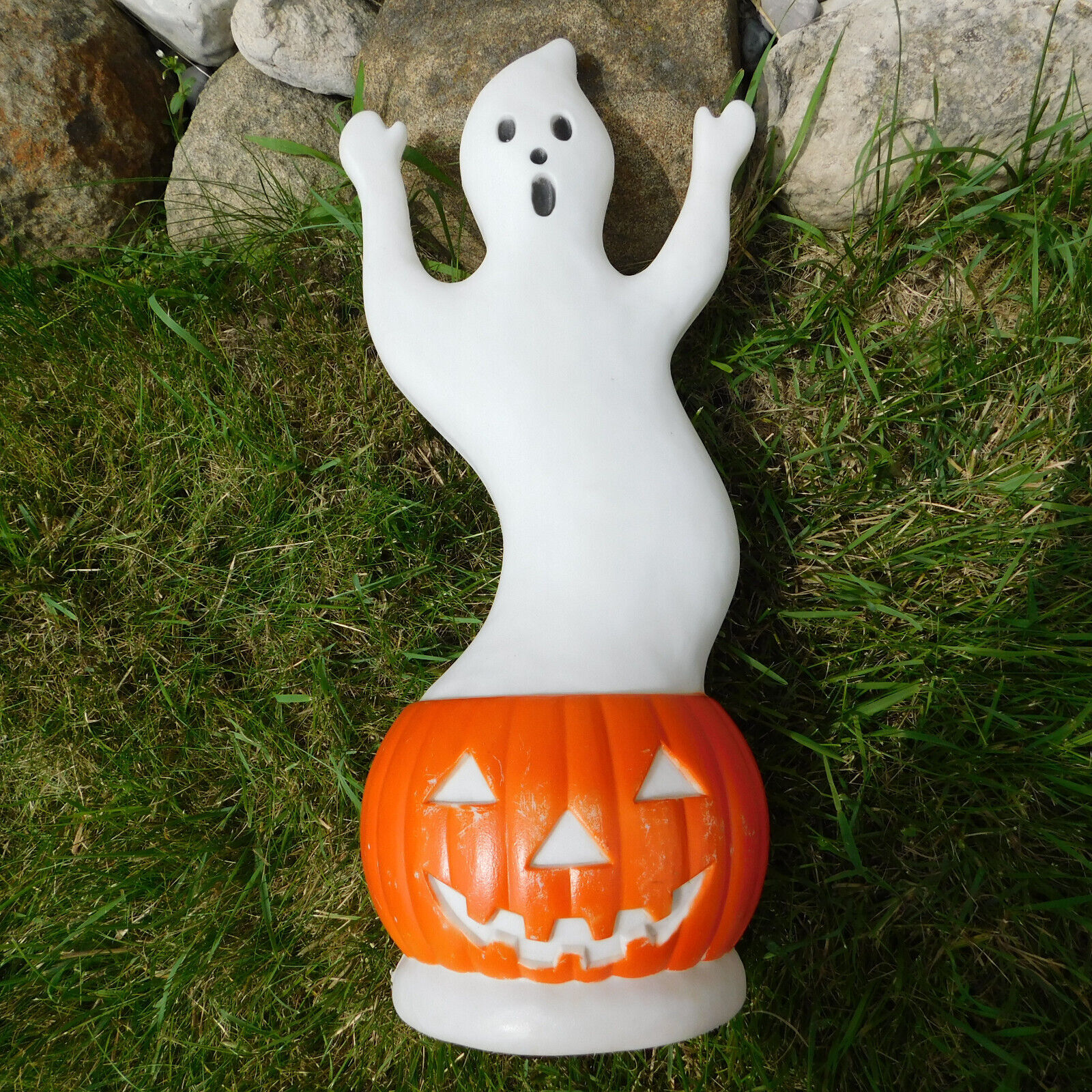 Vtg 1992 21” Union Don Featherstone Skinny Ghost in Pumpkin Halloween Blow Mold