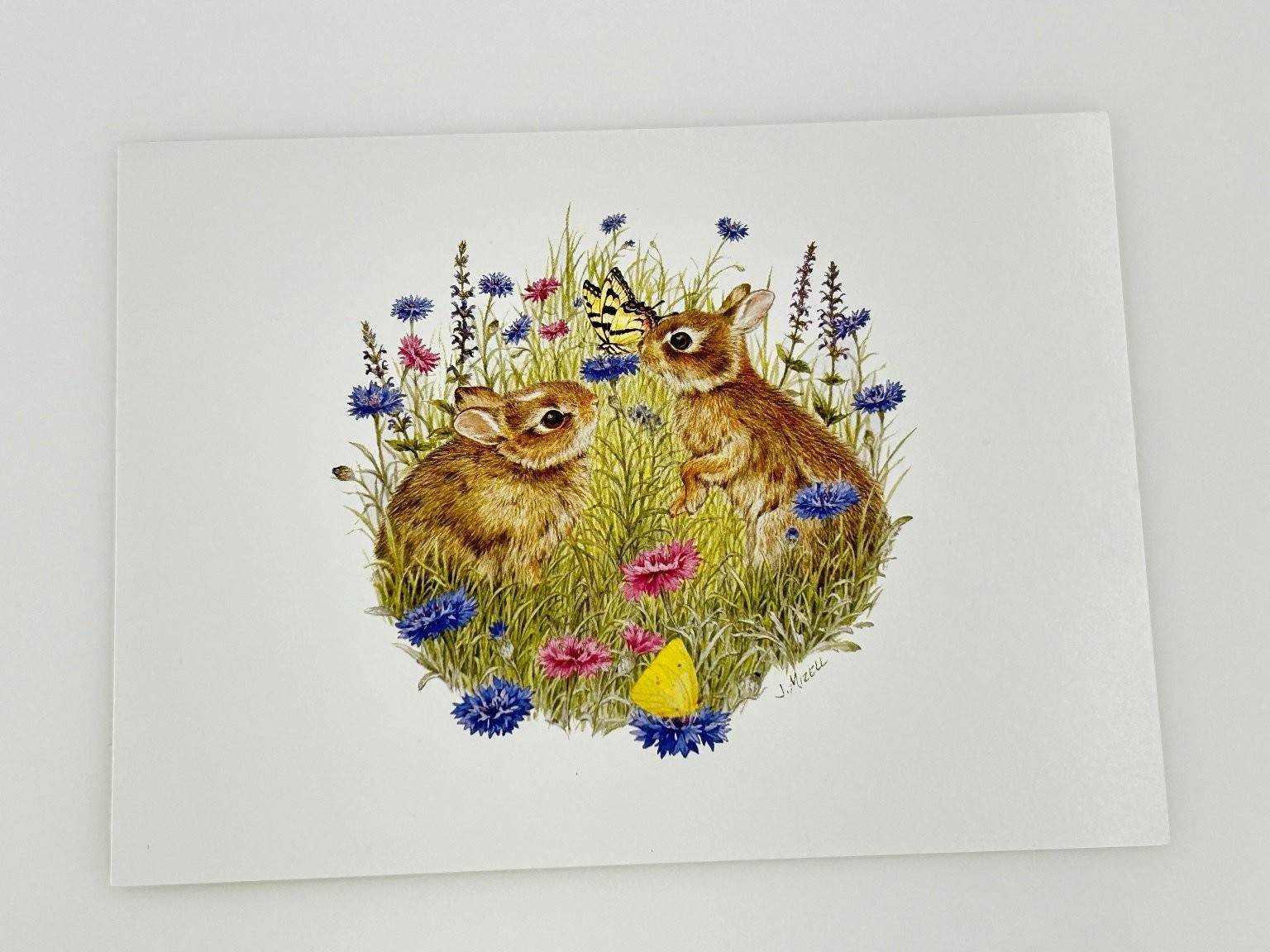 NWF Backyard Haven Bunny & Butterfly Greeting Card J. Mizell Spring Easter small