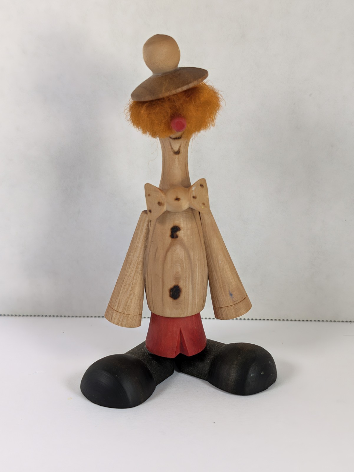 Vintage Wooden Clown Folk Art Turned Wood Retro Red Hair Big Shoes Vintage Wooden Clown Folk Art Turned Wood Retro Red Hair Big Shoes