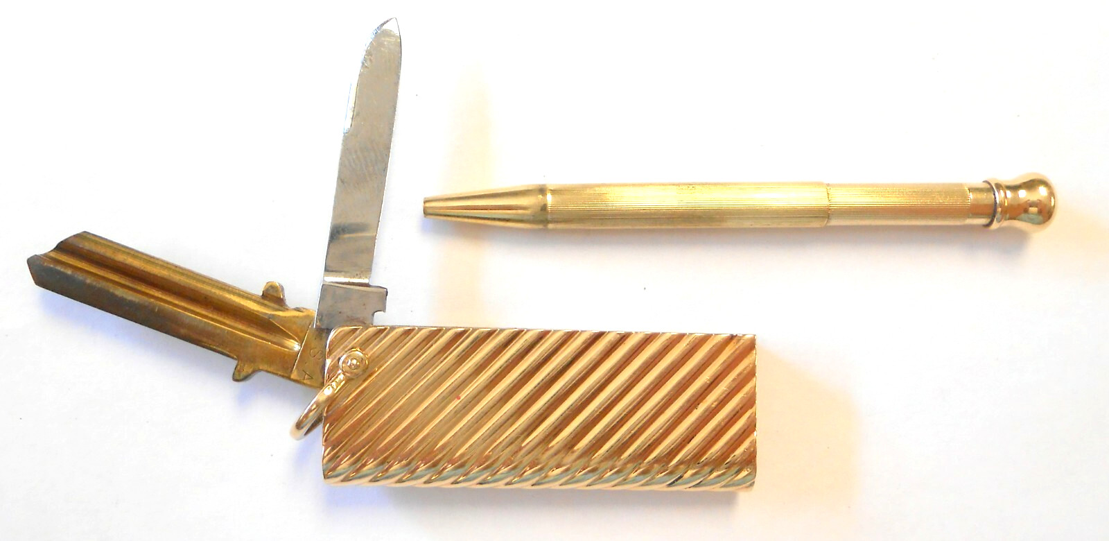 Vintage 14K Yellow Gold Key Pocket Knife Telescoping Pencil Combo Keychain