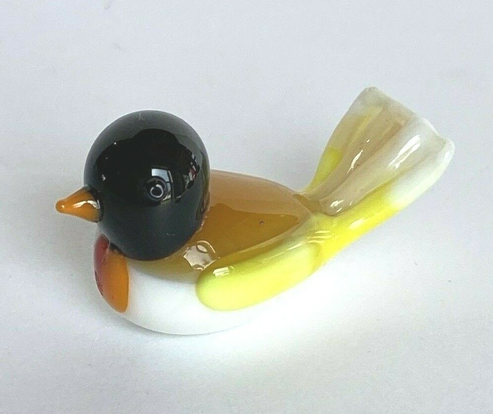 Miniature Mini Glass Bird Figurine Black Yellow and White Bird