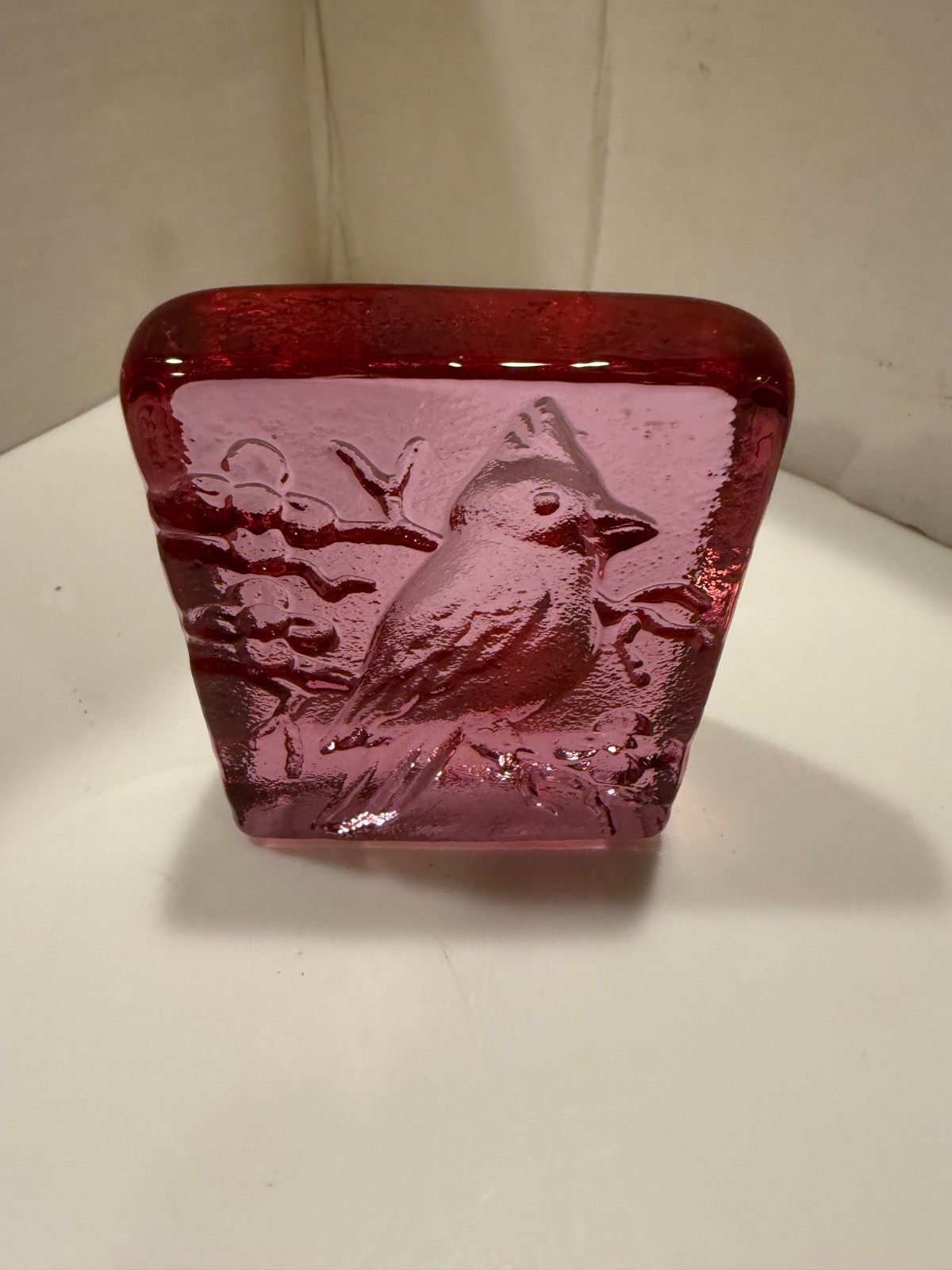 VTG Cardinal PINK Glass Paperweight Figurine 4