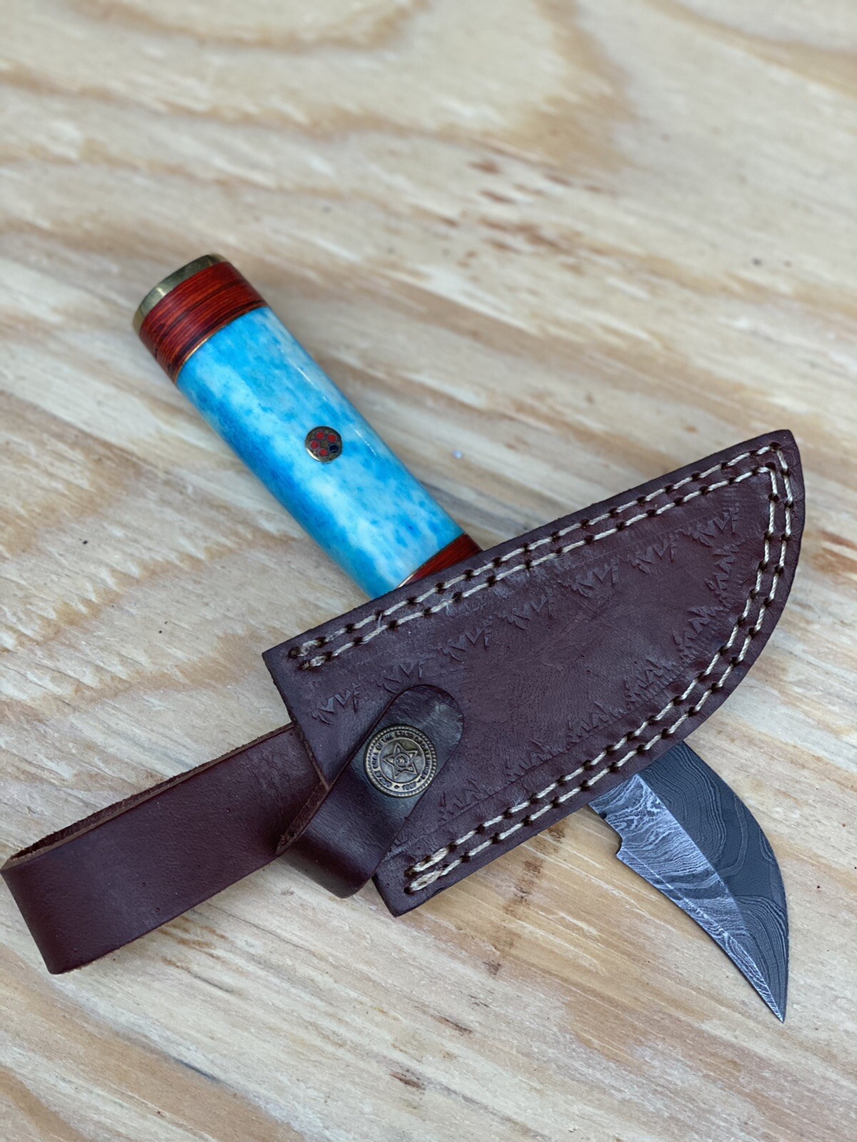 8” Hand Forged Damascus Steel Knife w/ Bone Handle/sheath ZH 08/hunting Knife