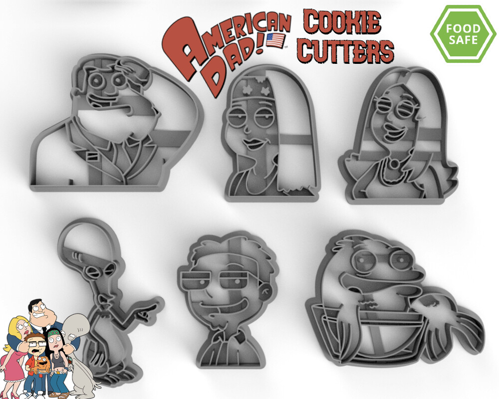 American Dad Set of 6 Cookie Cutters | Stan | Francine | Roger | Klaus | Steve