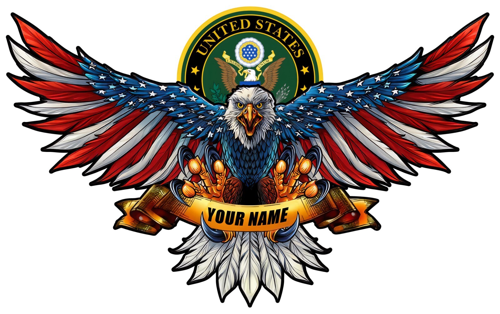 PERSONALIZED ARMY AMERICAN EAGLE US FLAG WINGS 42\