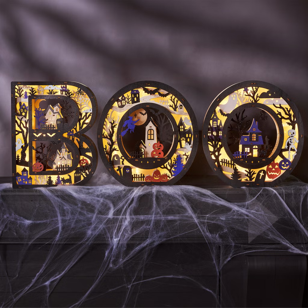 Giftcraft Halloween BOO Wood Light Up Letters 3D Cutout LED Holiday Huge