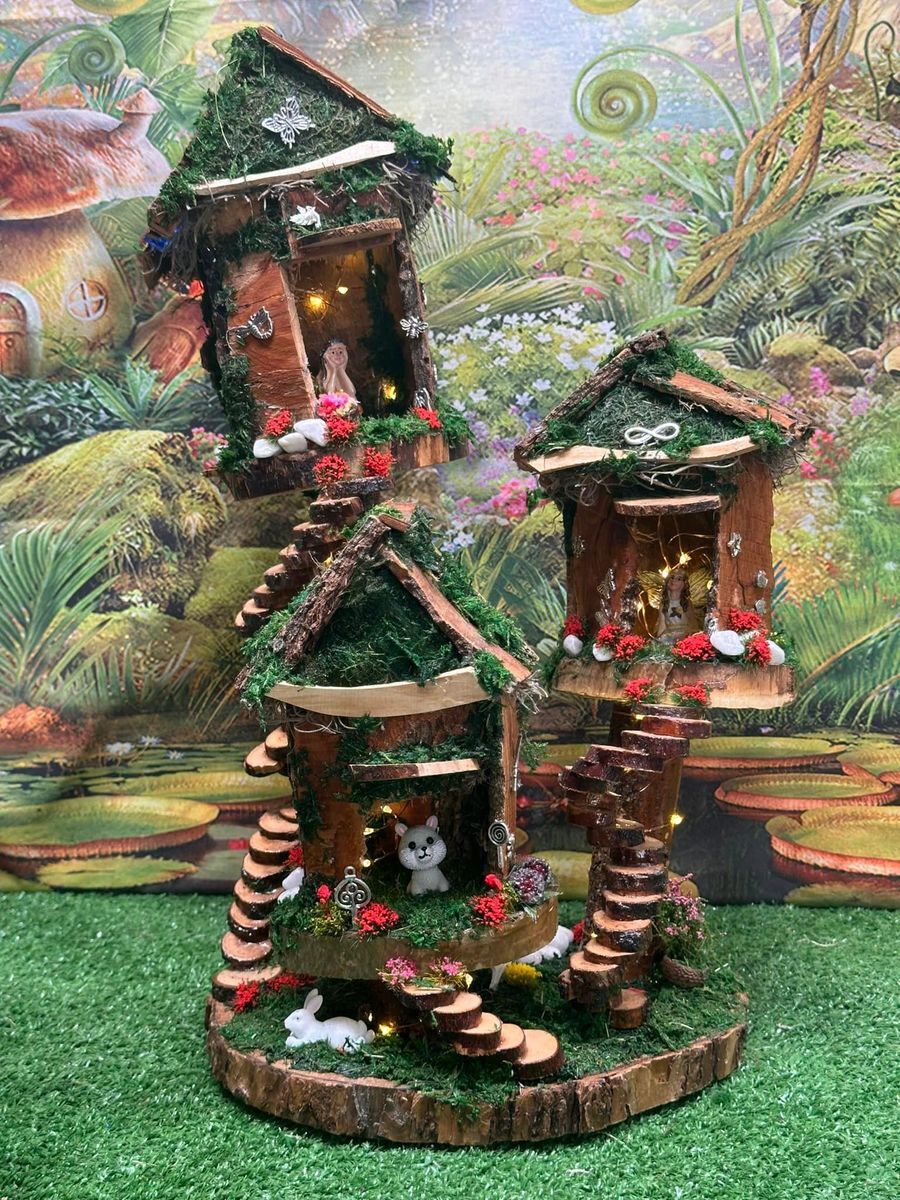 Fairy House With Fairies and Lights Fully Decorated Adorable Gift Fairy House With Fairies and Lights Fully Decorated Adorable Gift