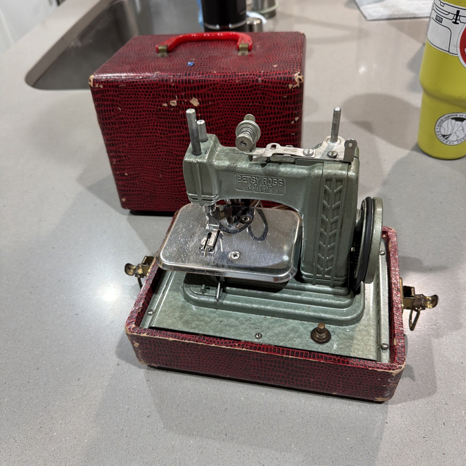Vintage Betsy Ross Electric Toy Sewing Machine Model 707 with Plaid Case
