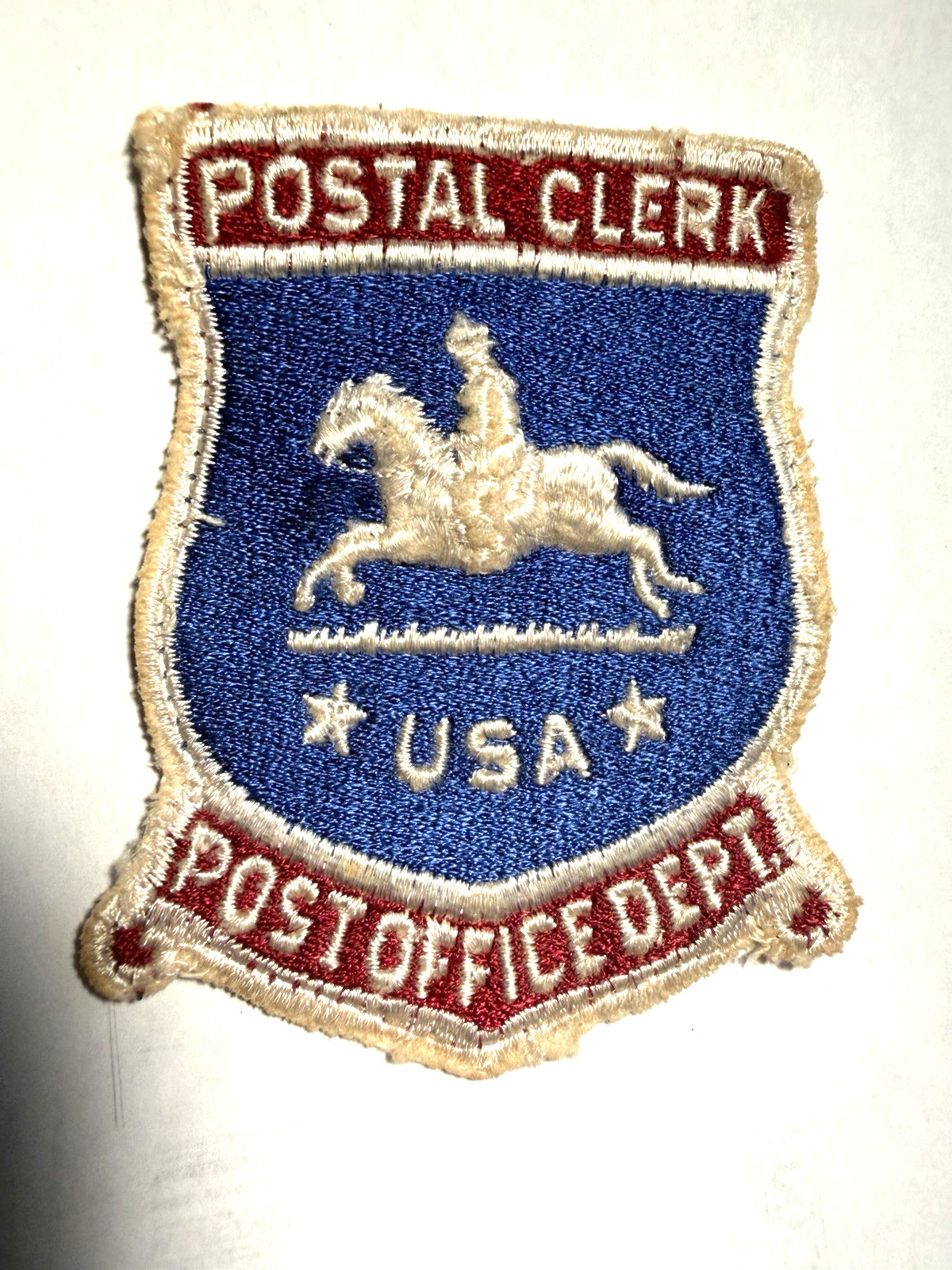 Vtg 1960s Embroidered Post Office Dept Postal Clerk Patch Pony Express Design