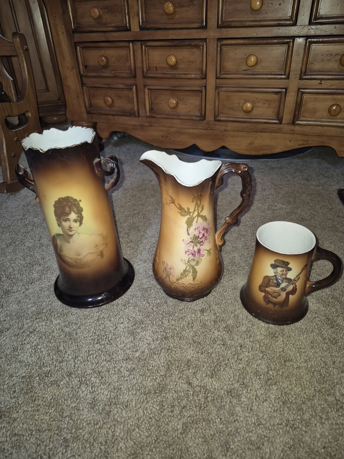 Antique Mixed Lot Of 3 WARWICK 10GA Pottery Porcelain, Mug,vase & Pitcher