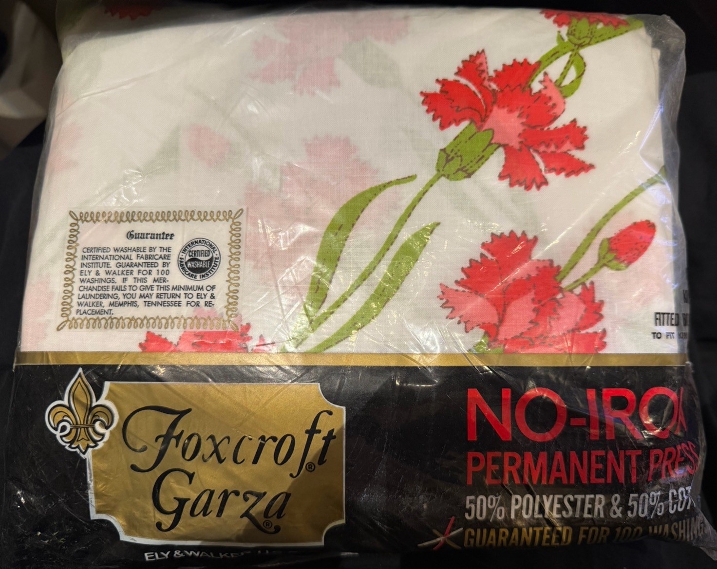 1970s Vintage Foxcroft Garza King Fitted Sheet NOS Floral CAROUSEL New