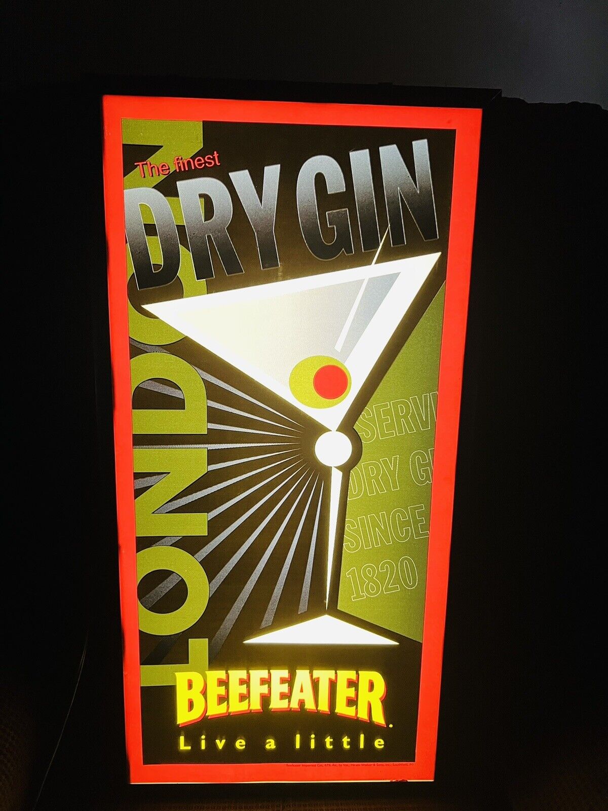 Vintage Beefeater Imported Gin Lighted Bar Sign - Tested, Works, Man Cave